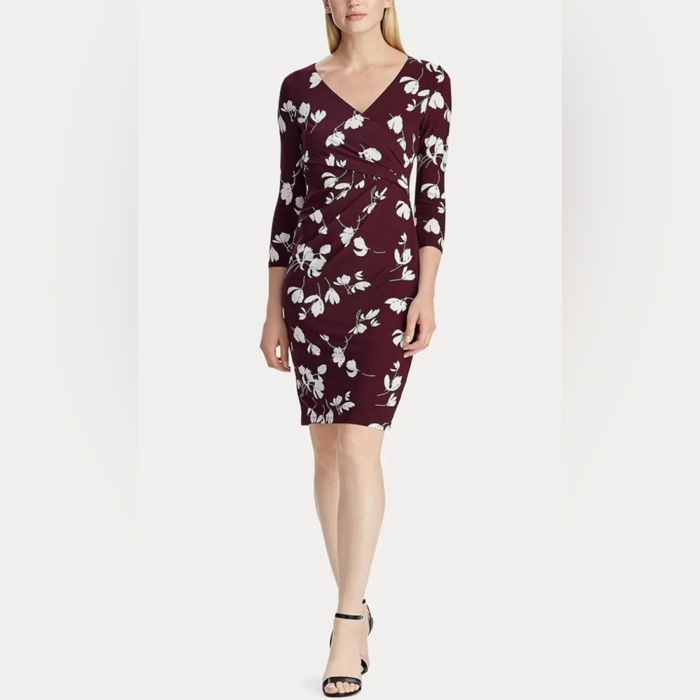 Lauren Ralph Lauren Womens Jersey Three Quarter Sleeve Dress Passion Plum/Cream